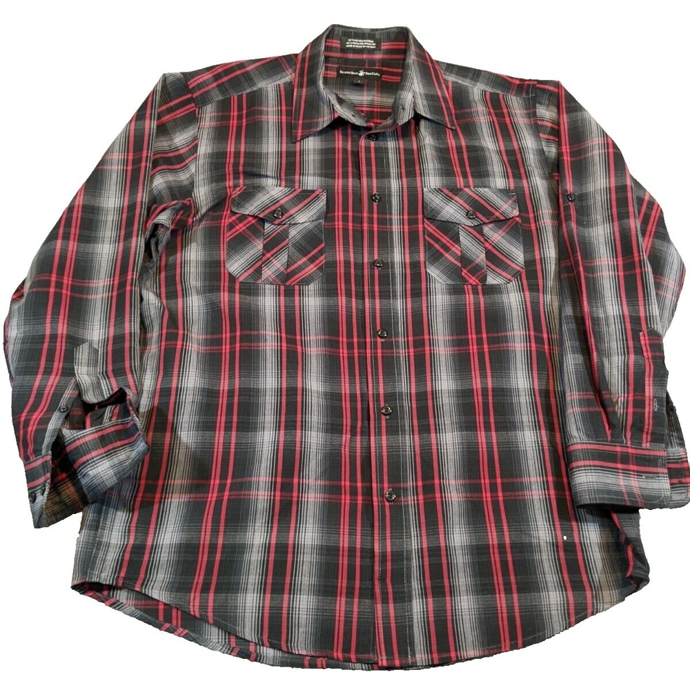 Beverly Hills Polo Club Men's Shirt Lg Large Red/Black Plaid Short Sleeve Button